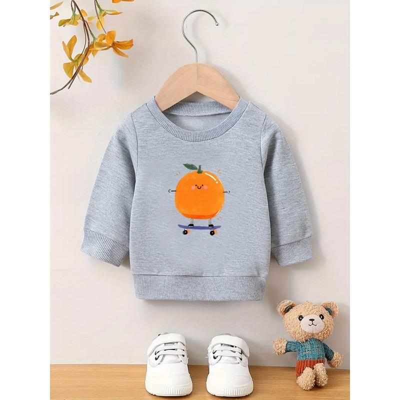 A Cozy And Straightforward Round-Neck Sweatshirt Featuring a Cute Cartoon Design, Perfect for Baby Girls Aged 0 to 3 Years
