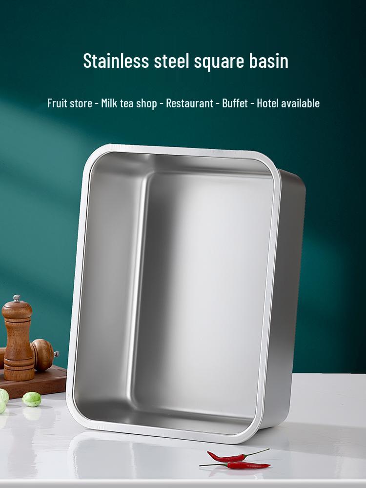 Deepened Stainless Steel Square Basin with Oil Draining Rack & Lid