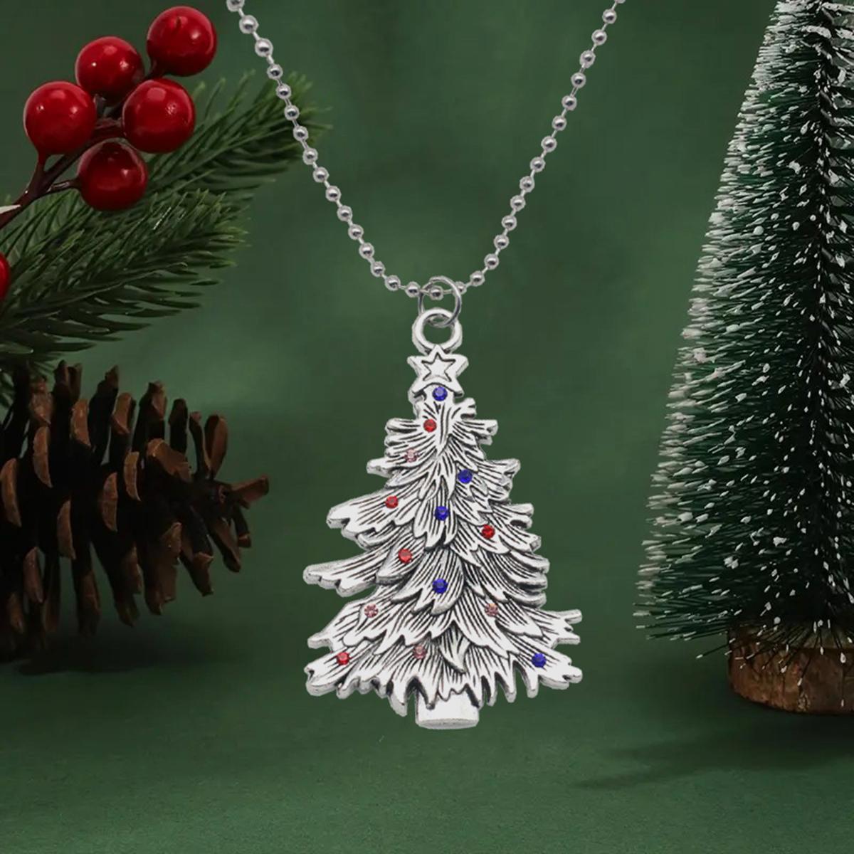 

1pc Sparkling Colorful Christmas Tree, Star Inlaid Synthetic Zircon Pendant, Personalized Fashion Pendant Necklace, Party Daily Gift