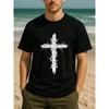European Sizes Men'S T-Shirt Featuring a Trendy Design of Intertwined Thorns On a Cross, Embodying a Dark Faith Aesthetic
