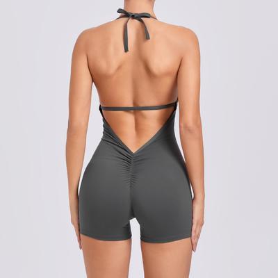Dámský vysoce elastický jógový overal - Evropský a americký styl, Broskvový zadek, Otevřená záda, Jednodílný fitness outfit