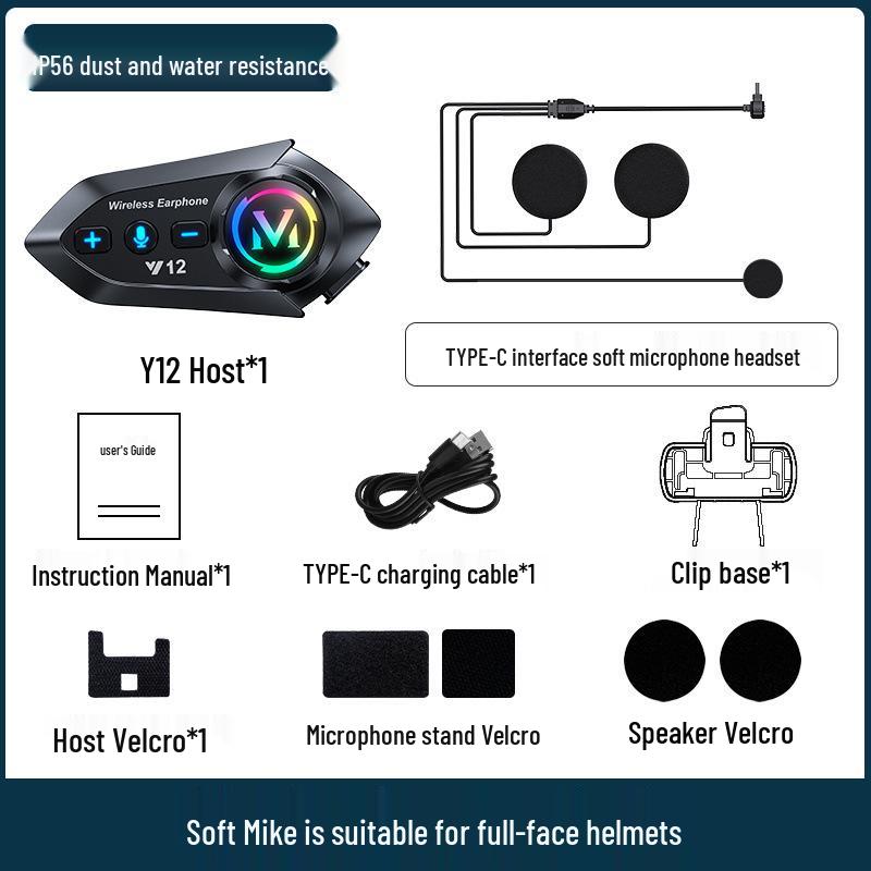 

Y12 Motorcycle Helmet Bluetooth Earphones: Noise-Cancelling, Long Battery Life, FM Receiver for Full/Half Helmets