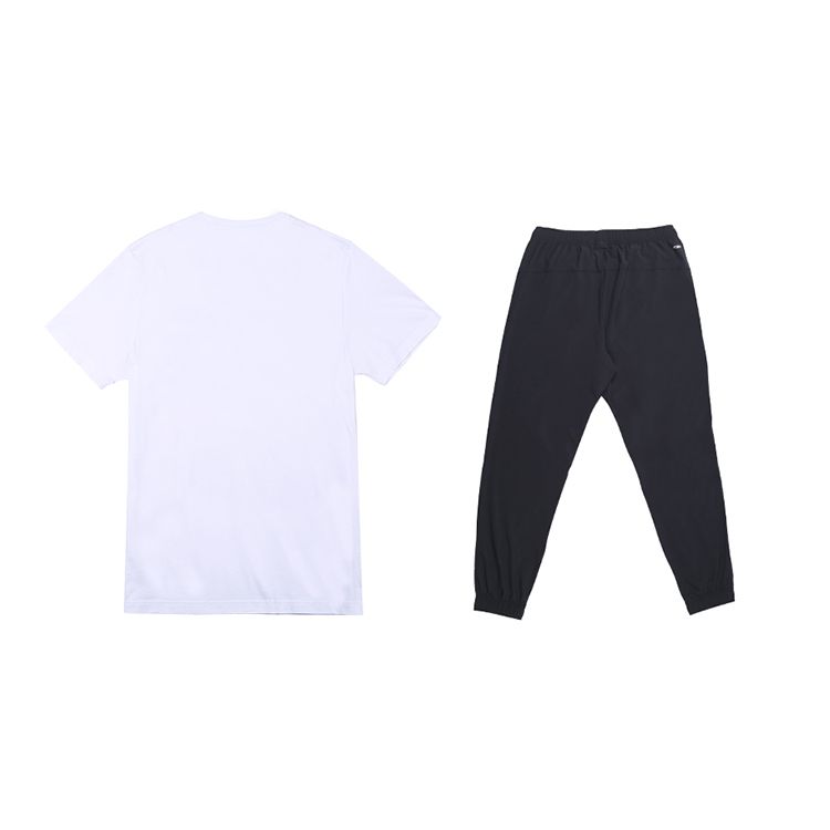 Li Ning Logo Print Round Neck Short Sleeve T-Shirt And Elastic Waist Cuffed Casual Sports Set Men sets White Black YHST175-2+YYKT063-1