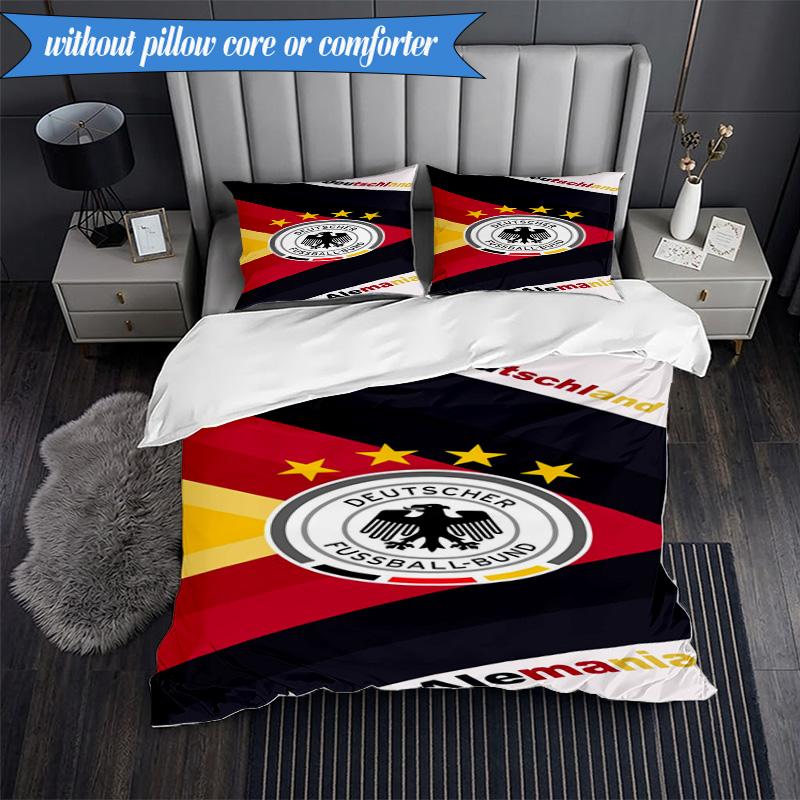 3-teiliges Weiches Bettwäsche-Set mit Aufdruck des Deutschen Fußball-Emblems, Enthält 1 Bettbezug und 2 Kissenbezüge, Perfekt für Schlafzimmer, Wohnheim, Geschenk für Fans