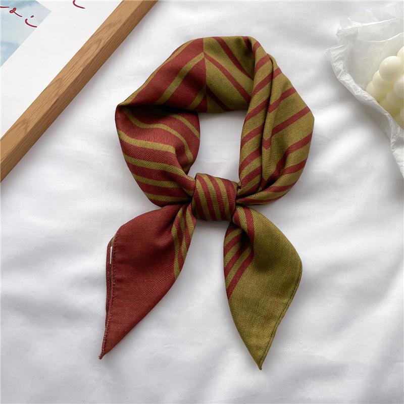 Carré de mode pour femmes Bandeau pour cheveux Foulard doux Hijab vintage Imprimé rayé Foulard Headscarf Pashmina Bandana pour femme 68x68cm