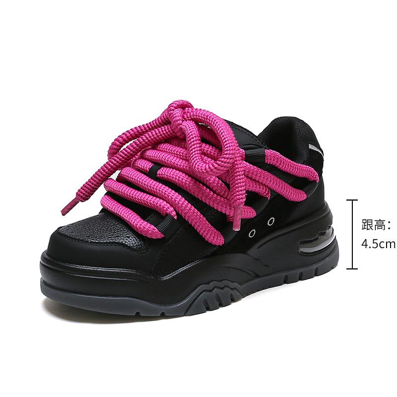 Popular ins air cushion casual board shoes contrasting colors leather little white shoes sports women's shoes versatile Korean version thick-soled he