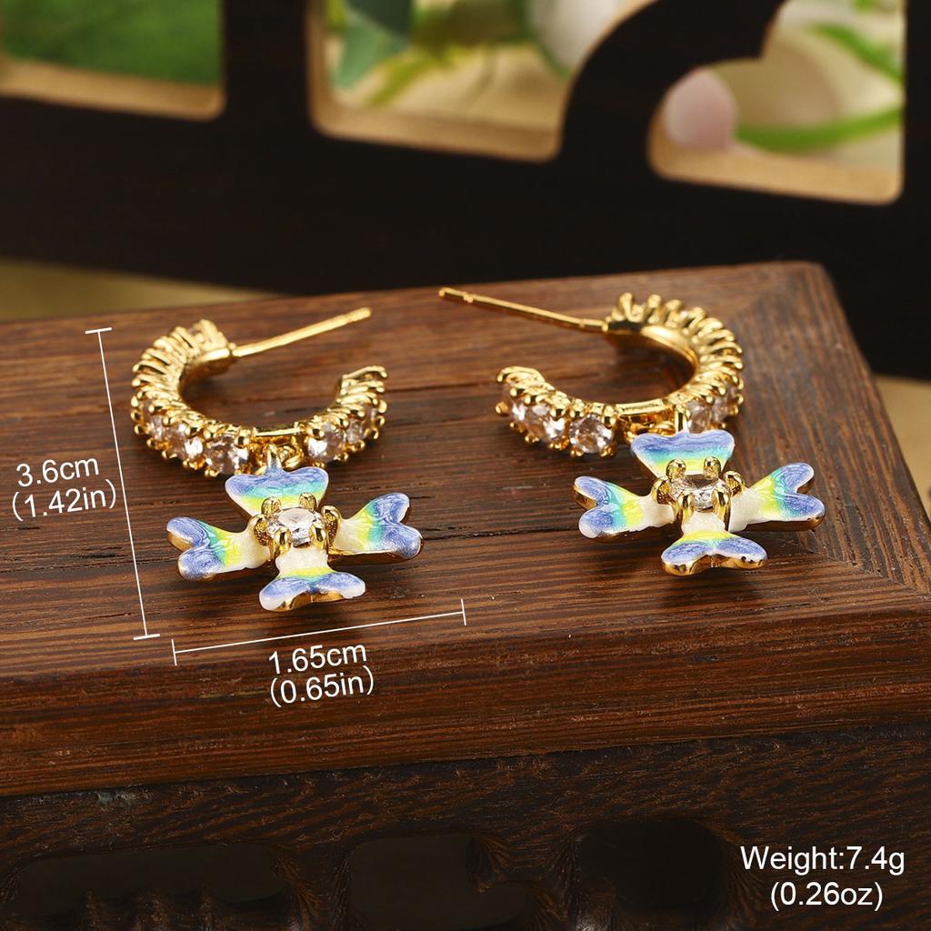 Natural Pearl Flower Oil Drop Earrings Oil Painting Series Enamel Geometric Butterfly Earrings Jewelry Niche Fashion Women