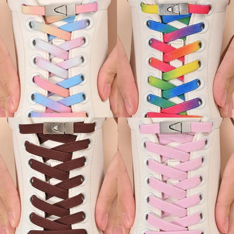 1 Pair 8mm No Tie ShoeLaces Press Lock Shoe Laces Without Ties Elastic Laces Sneaker Kids Adult Widened Flat Shoelace for Shoes