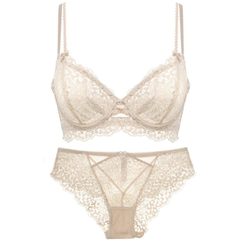French underwear women's sexy ultra-thin floral lace large size underwear large breasts small anti-sagging bra