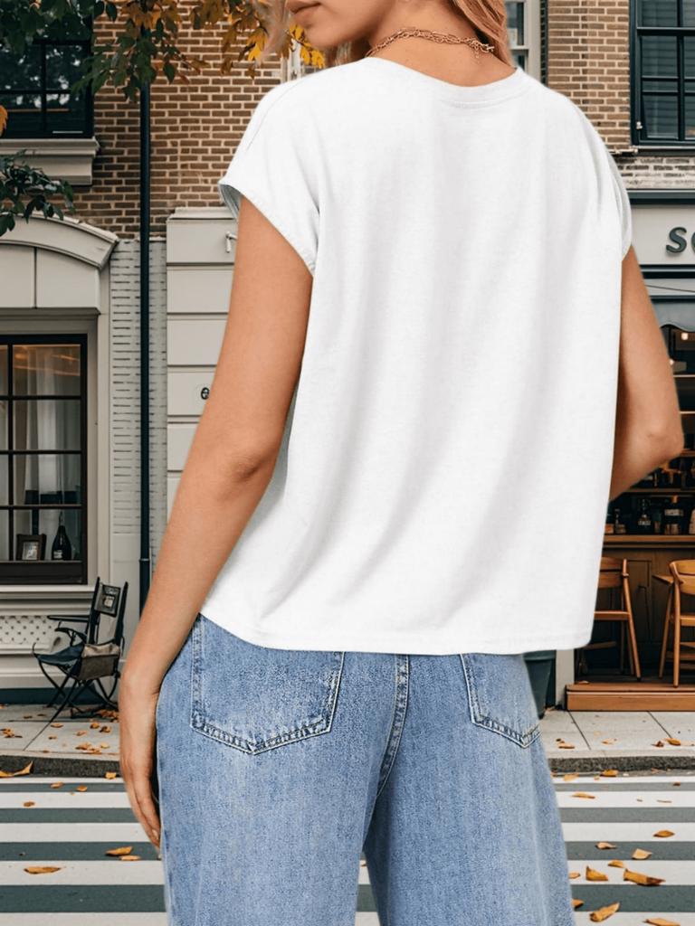 Women's Cap Sleeve Crop Tank Top Crew Neck Loose Fit Basic Vest with Pockets