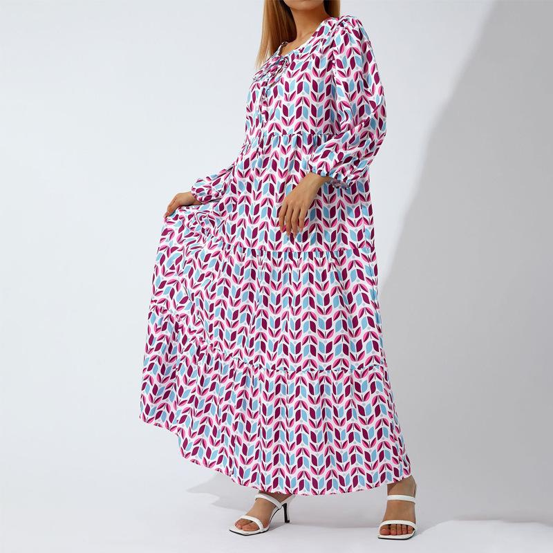 Bohemian Plus Size Women's Lantern Sleeve Dress
