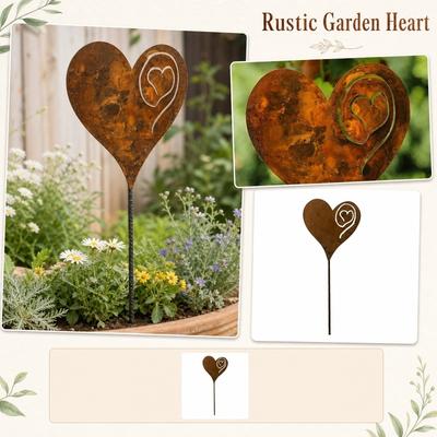 Metal Garden Heart Stake Decorative Rusted Iron Heart Shaped Yard Ornament with Spiral Detail for Outdoor Landscaping and Garden Decor