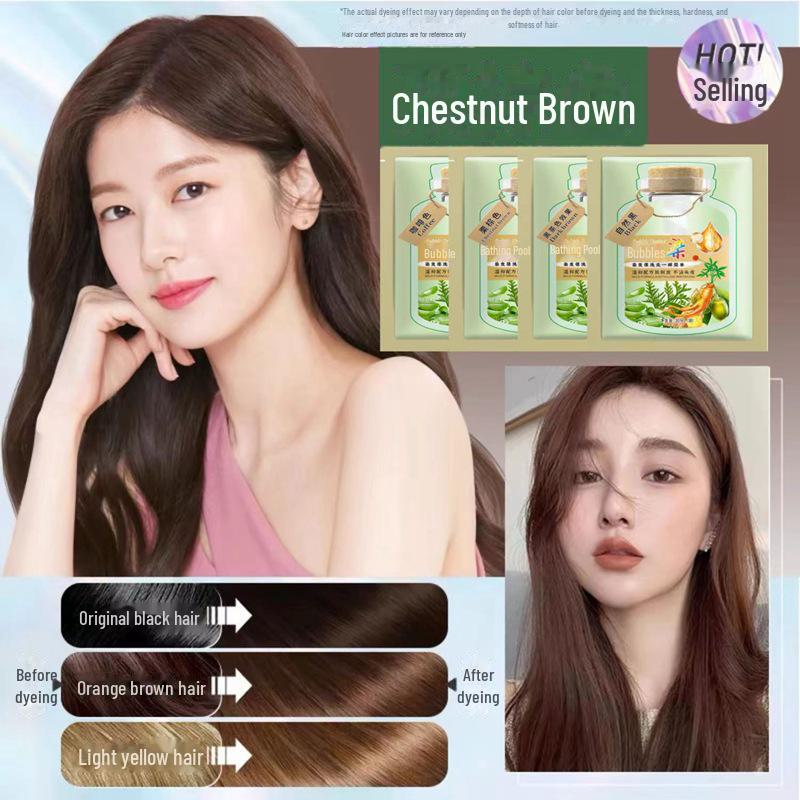 

Пузырьковая краска для волос: Крем на растительной основе для закрашивания седины, не оставляет пятен, прост в использовании в домашних условиях 30ml коричневый/каштановый