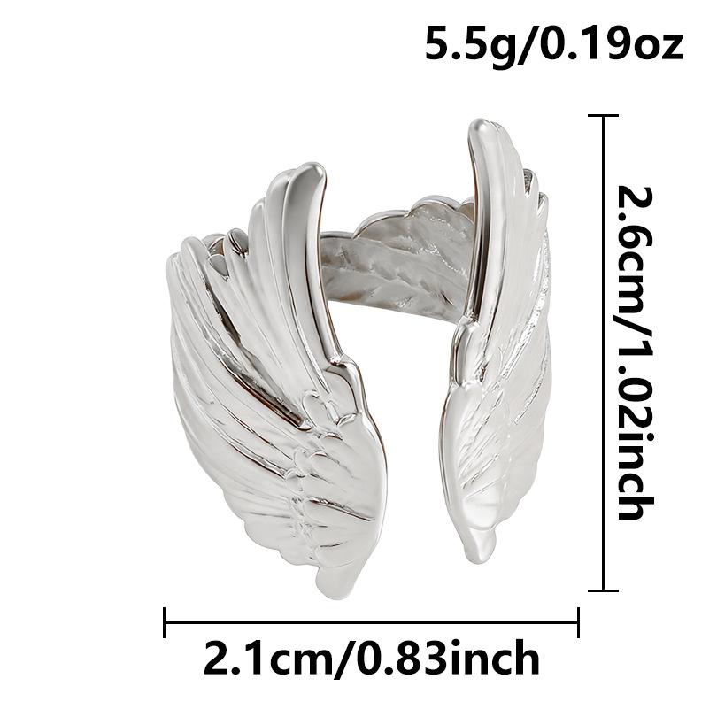 Stainless Steel Rings For Women Men Exaggeration Punk Angel Wings Wide Edged Open Index Finger Ring Charm Jewelry Accessories
