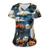 Women's Button V Neck Fashion Casual Halloween Print Tops Dry-nurse Top,Scrubs Tops For Women,2 Pockets