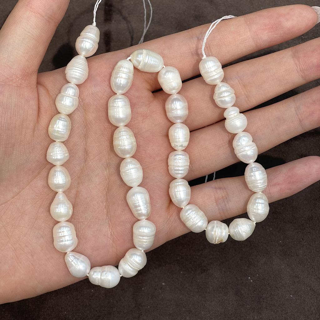 1 Strand A Grade Natural Freshwater Rice Pearl Beads White Loose Oval Pearls Strand 36cm for Beginner DIY Necklace Bracelet Jewelry Making