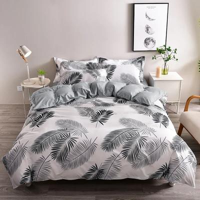 Black Plants Duvet Cover Sets Queen Size White Tropical Botanical Comforter Covers 4 Pieces Set Palm Leaves Patterned Bedding