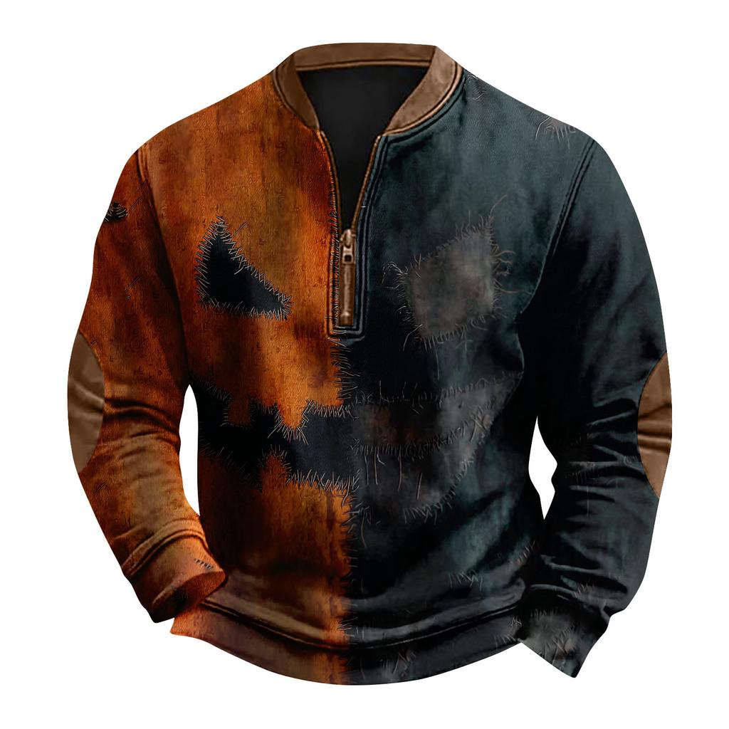 Herren Casual Fashion Weihnachtsdruck Kapuzenpullover Breiter Herren Loose Button Stand Collar Kapuzenpullover
