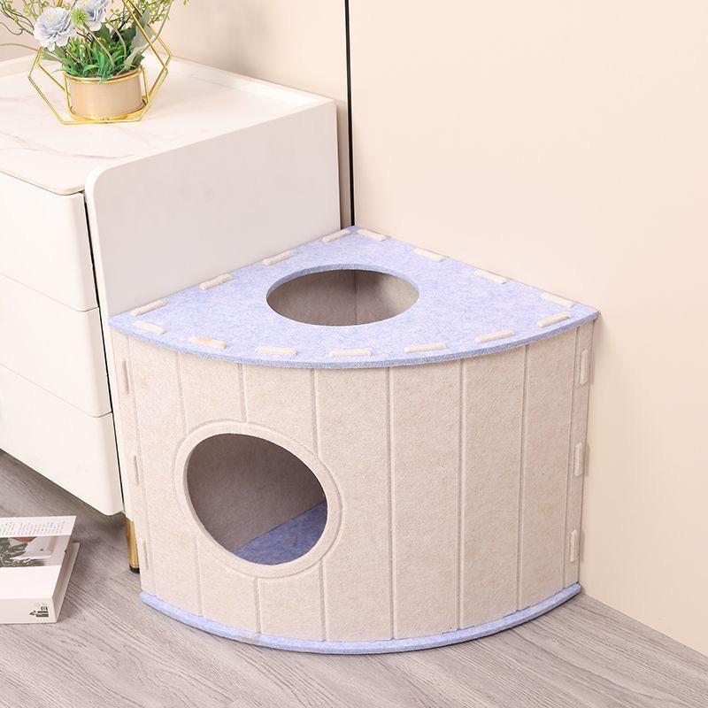 Felt Fan-Shaped Cat Villa: Large, Warm, Anti-Scratch Enclosed Bed for Multi-Cat, All-Season, Deep Sleep. Pet Cat Bed