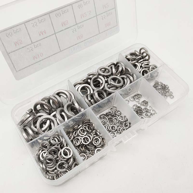 304 Stainless Steel Spring Washers Set, M2-M10, Elastic Spring Gaskets, 410pcs Boxed