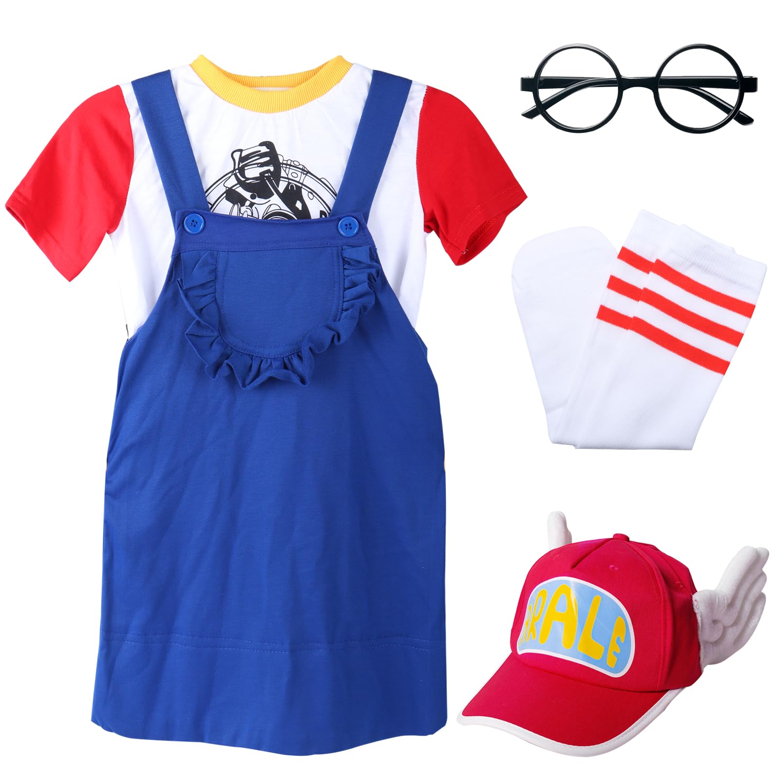 

Halloween Costume for Girls Romper Cosplay Costume Strap [TUAHOUS] Kids, Cosplay, Arale-chan Style, Arale-chan Hat, (Blue Skirt, 130CM) [Used]