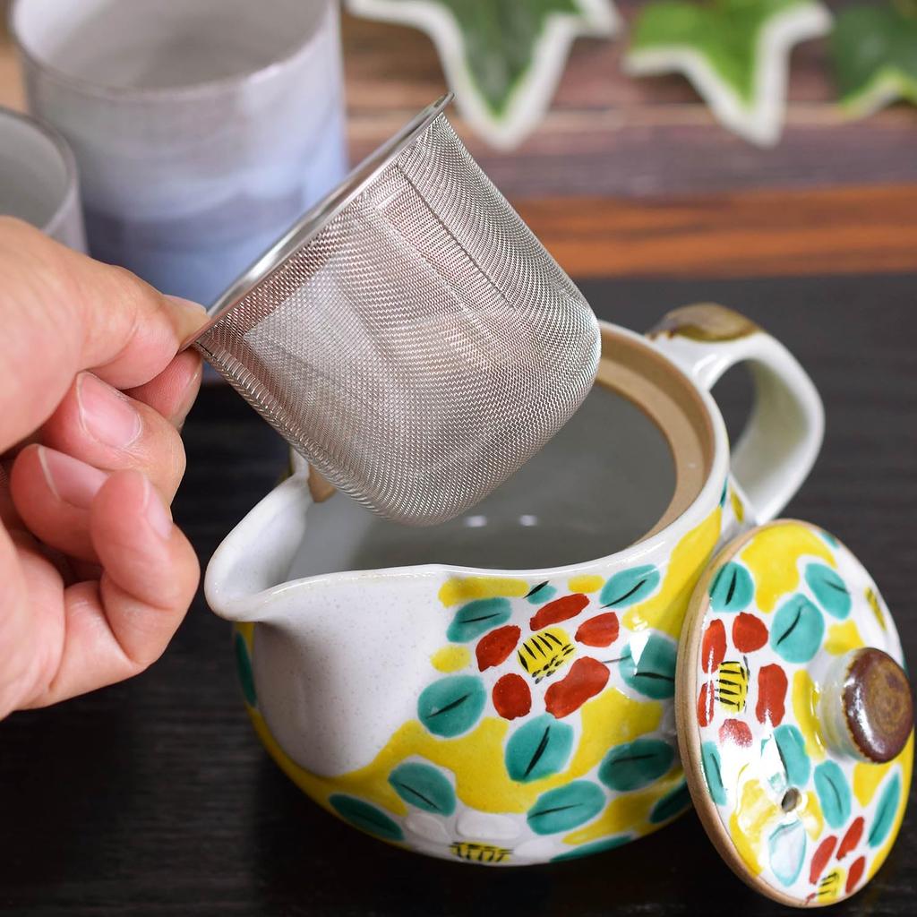 Waza No Kura: Stylish Kutani Ware Teapot with Floral Pattern and Tea Strainer. A Premium Ceramic Brand from Japan. A Great Birthday Gift.