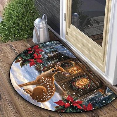 TAPPETINI da Pavimento Natalizi in Velluto di Cristallo, Decorazione Ingresso Casa, TAPPETINI da Pavimento Semicircolari, TAPPETINI da Pavimento Antiscivolo per Toilette