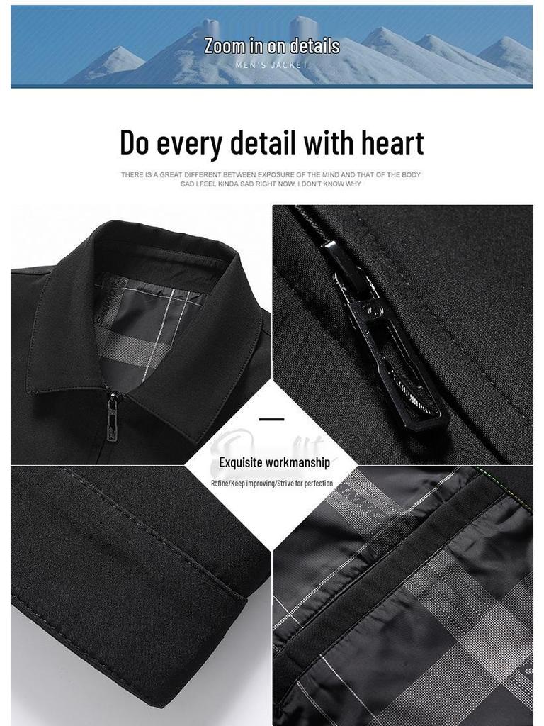 Men's Spring & Autumn Turn-Down Collar Jacket for Ages 40-80 - Stylish Business Suit for Mature Gentlemen
