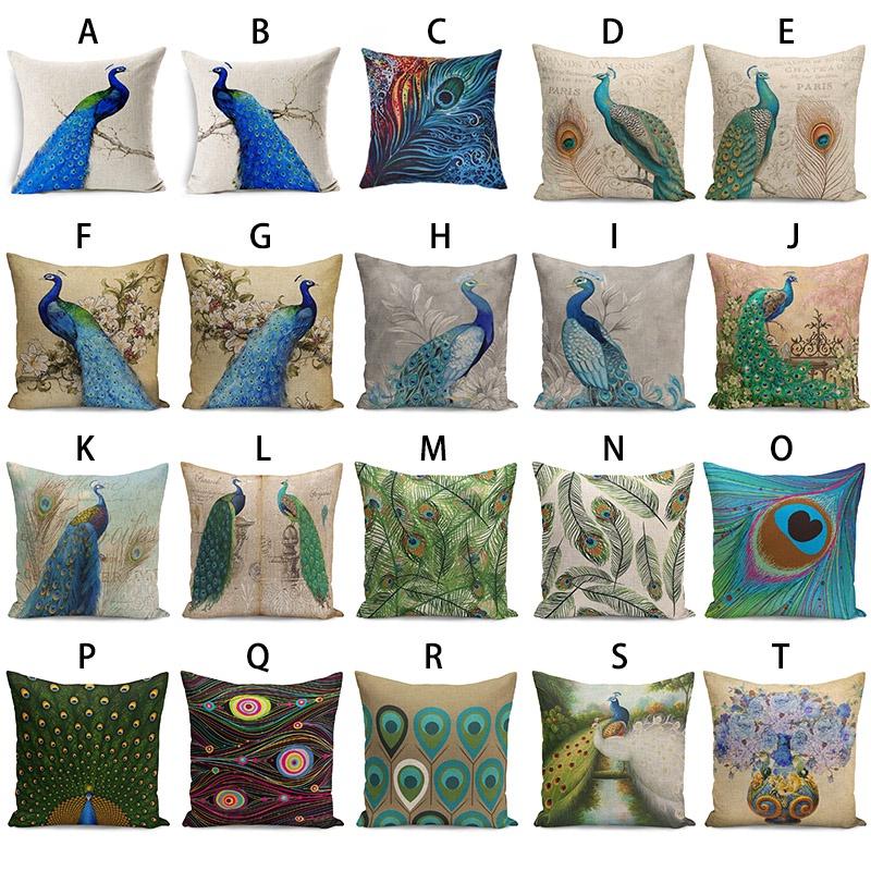 Luxuriöser Kissenbezug aus Baumwolle und Leinen mit Pfauenmuster für elegante Heimdekoration, Sofakissenbezug