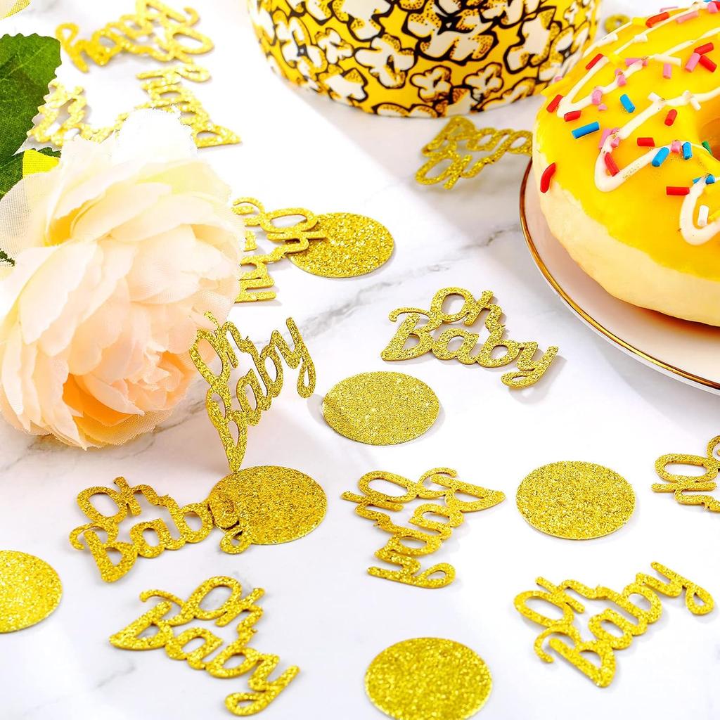 160 Pieces Baby Shower Gold Confetti Glitter Gold Party Table Decorations Crown Circle Dots Confetti Baby for Trottie Shower Parties