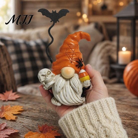 Halloween Party Decoration Statue Gnome Figurine, Small Resin Dwarf Table Decoration, Spooky Pumpkin Spiders Bats Figurines Bat Skull for Tiered Tray,