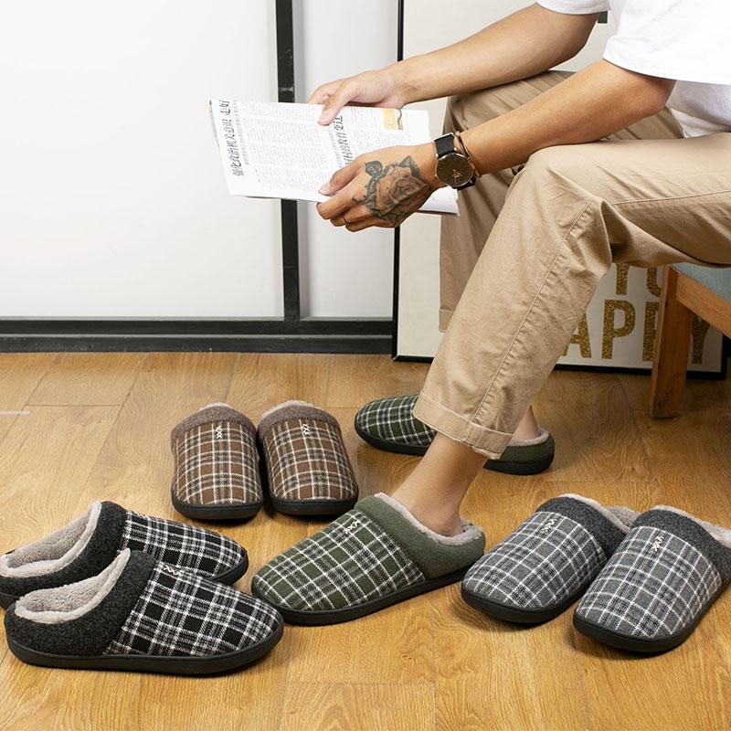 Men Slippers Black New Winter Suede Slippers Warm Indoor Slipper Waterproof Home House Shoes Men Warm Velvet Fur Knitting Shoes