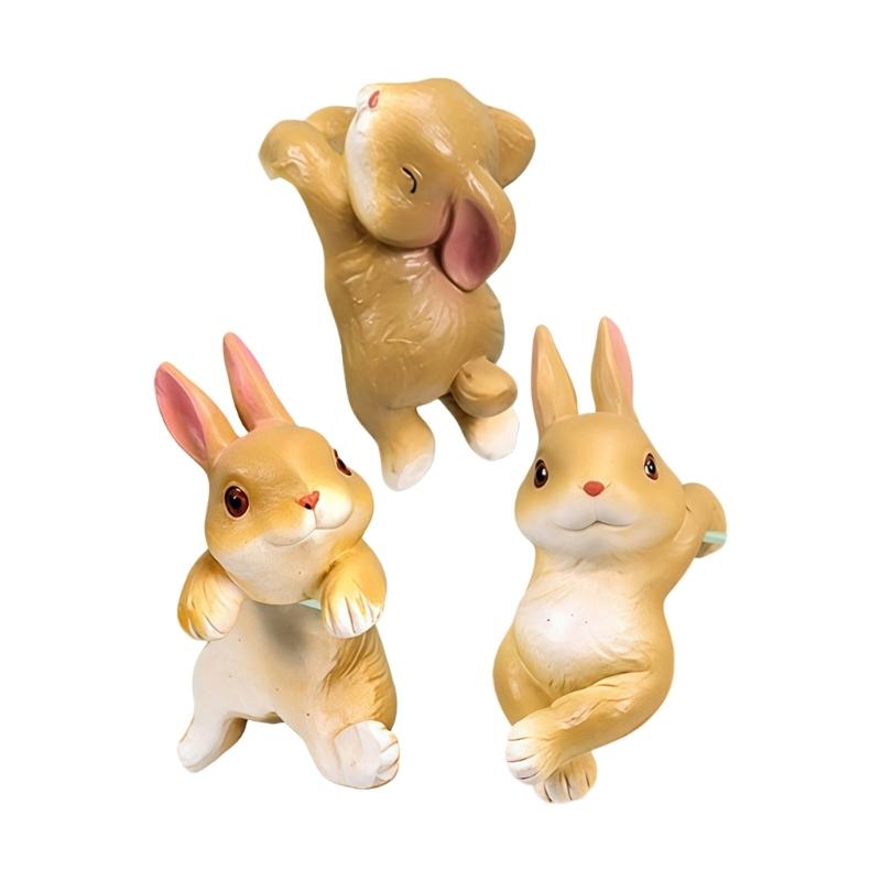 Pack of 3 Colorful Rabbit Resin Figurines Ideal for Hanging on Balconies or Aquariums Edges Multifunctional Decors