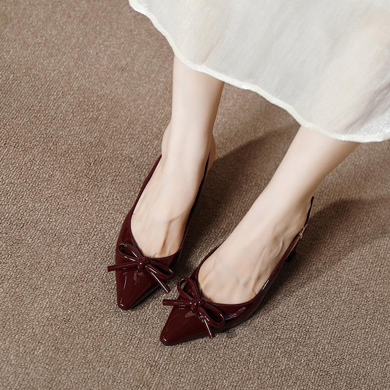 2025 Summer New Little Chic Women's Sandals - Toe-Covered Backless, Bow Decor, Chunky Heel, Fashionable Versatile, Elegant Party/Date Shoes XW-9612-2