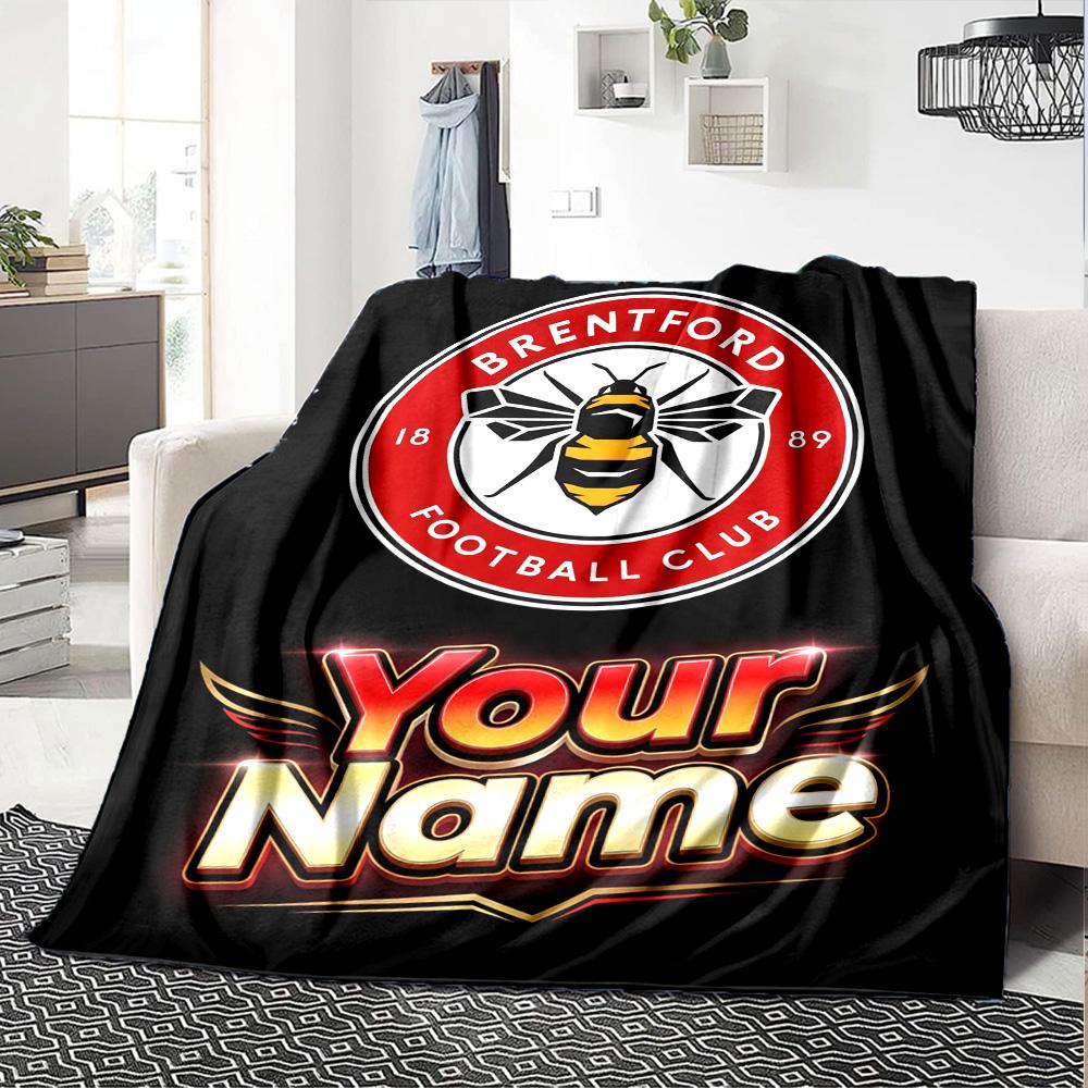 1pc Brentford F.C Blanket with Custom Name, Gift, for Men and Women, Soft Blanket, Good for Sofa Bed Couch Travel, Lightweight Flannel Blanket