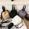 Solid Color Nylon Shoulder Bag Elegant Down Crossbody Bag Simple Drawstring Bucket Bag  Female