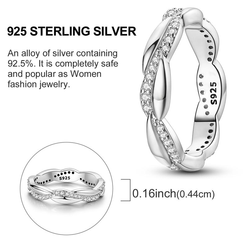 Silver Plated Sparkling Love Rings Zircon Winding Line Geometric Rings For Women Engagement Jewelry Anniversary Gift