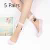 5 Pairs of Women's Summer Thin Cotton Bottom Non Slip Durable Crystal Silk Transparent Mid Tube Socks