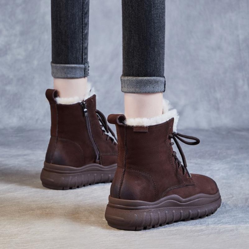 Fashion 2025 New 5cm Women's Genuine leather Snow Boots Women's thick-soled Warm Cotton Boots winter head layer cowhide boots Vintage