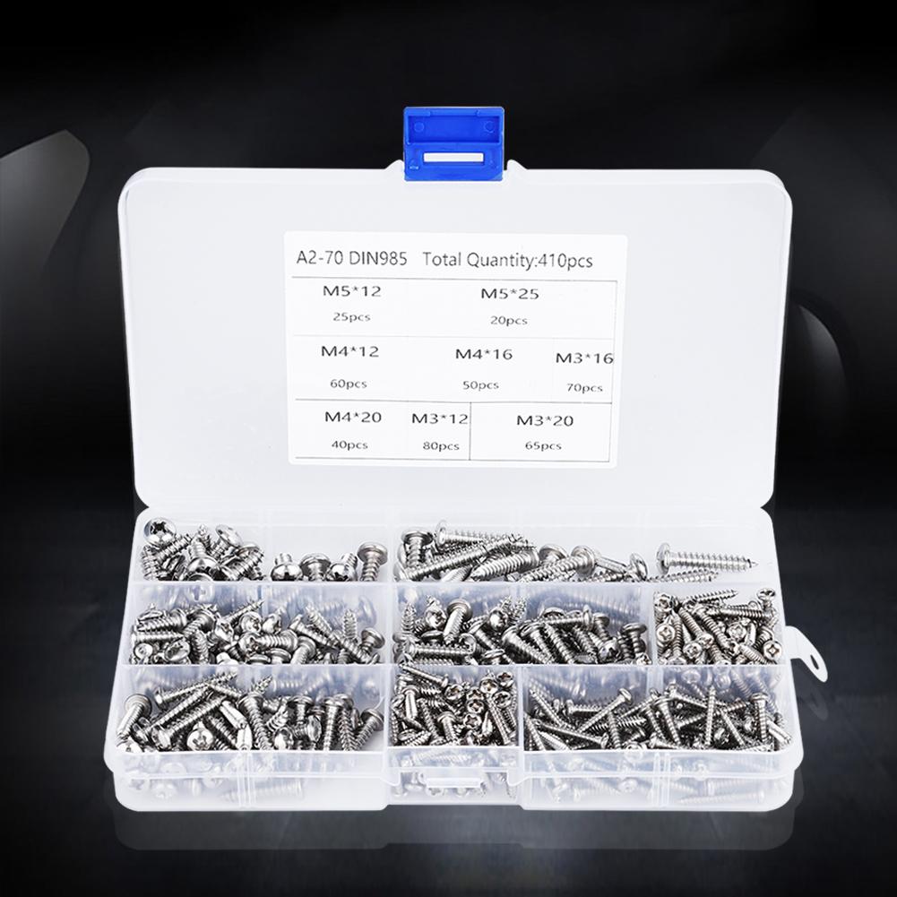 410PCs Self Tapping Screw Hardware Mixed Set Mini Power Tool Accessory Round Head M3  M4  M5