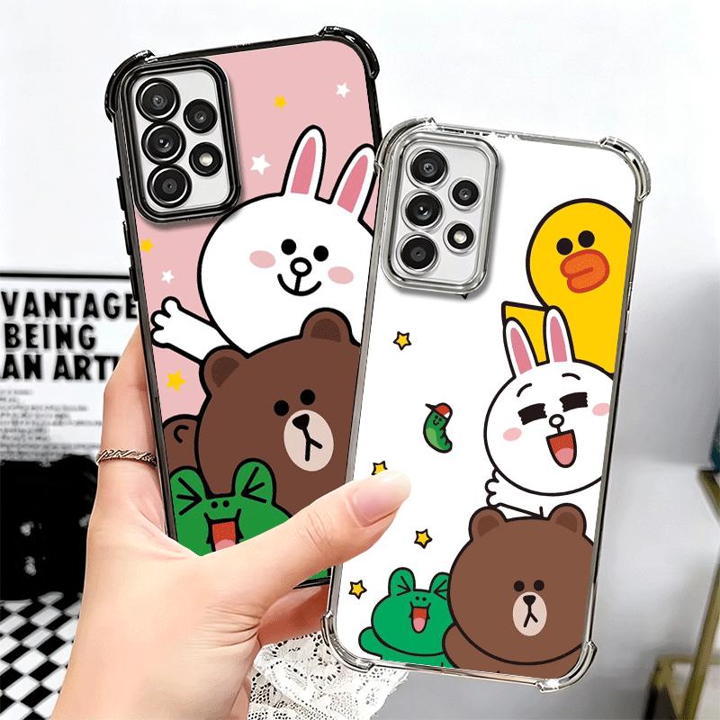 Cartoon Bear B-Browns C-Conys Plating Phone Case For Samsung A17 A07 A37 A57 A16 A56 A15 A55 A14 A54 A13 A53 A26 A36 A25 A35 A24