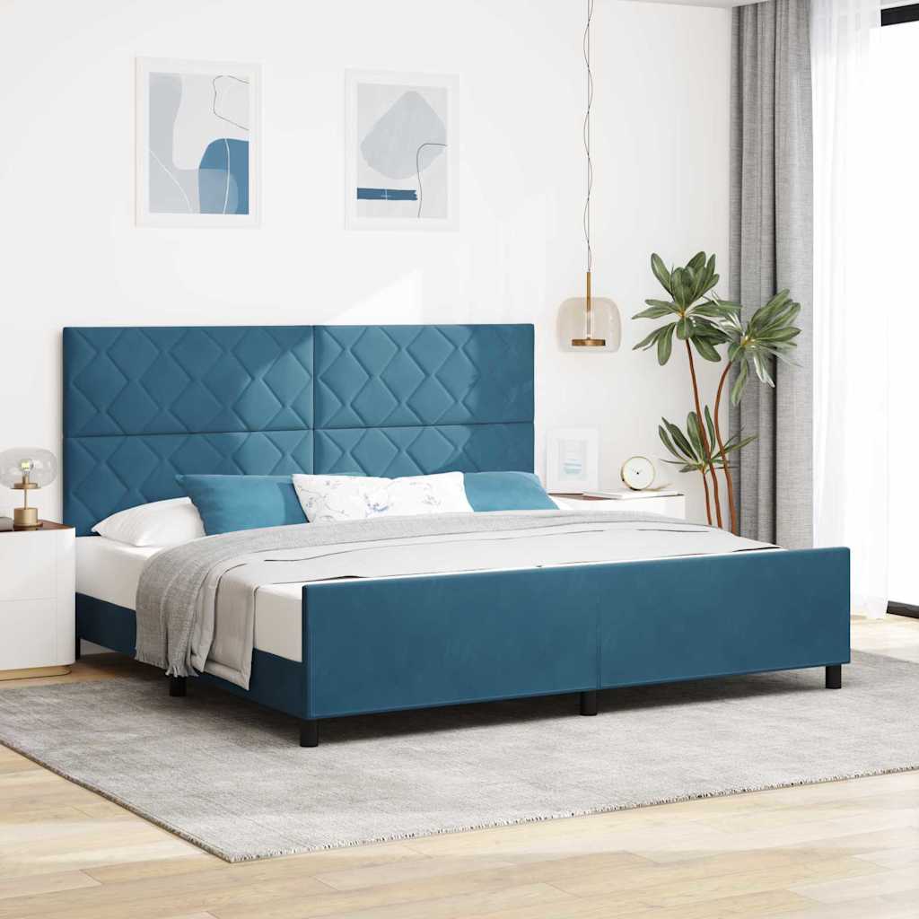 Box Spring Bed with Headboard Dark Blue 200 X 200 Cm Velvet
