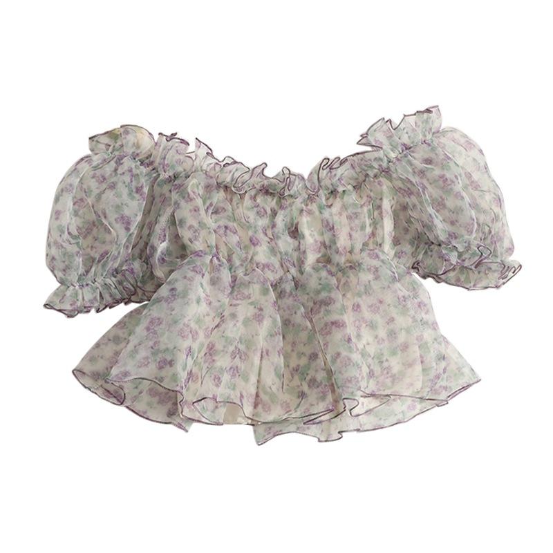 

Женская блузка с оборками по подолу, сексуальная, узкая, с рукавами-фонариками, цветочный принт