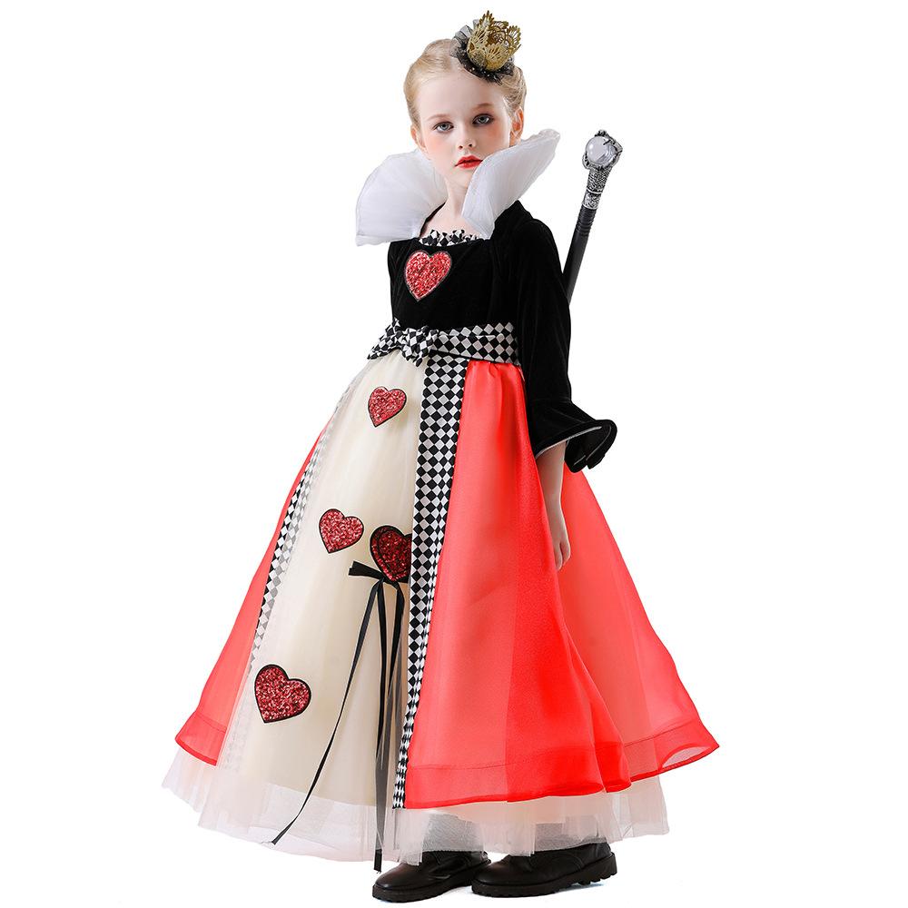 Halloween Cos Queen of Hearts Princess Dress Alice In Wonderland Dress Masquerade Ball Show Costume