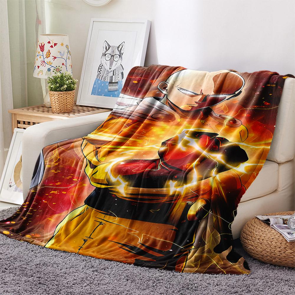 1 Stück One-Punch Man Aufdruck Flanelldecke, Hohe Qualität für Alle Jahreszeiten, Heimdekoration, Wärme und Komfort, Perfekt für Weihnachtsgeschenke