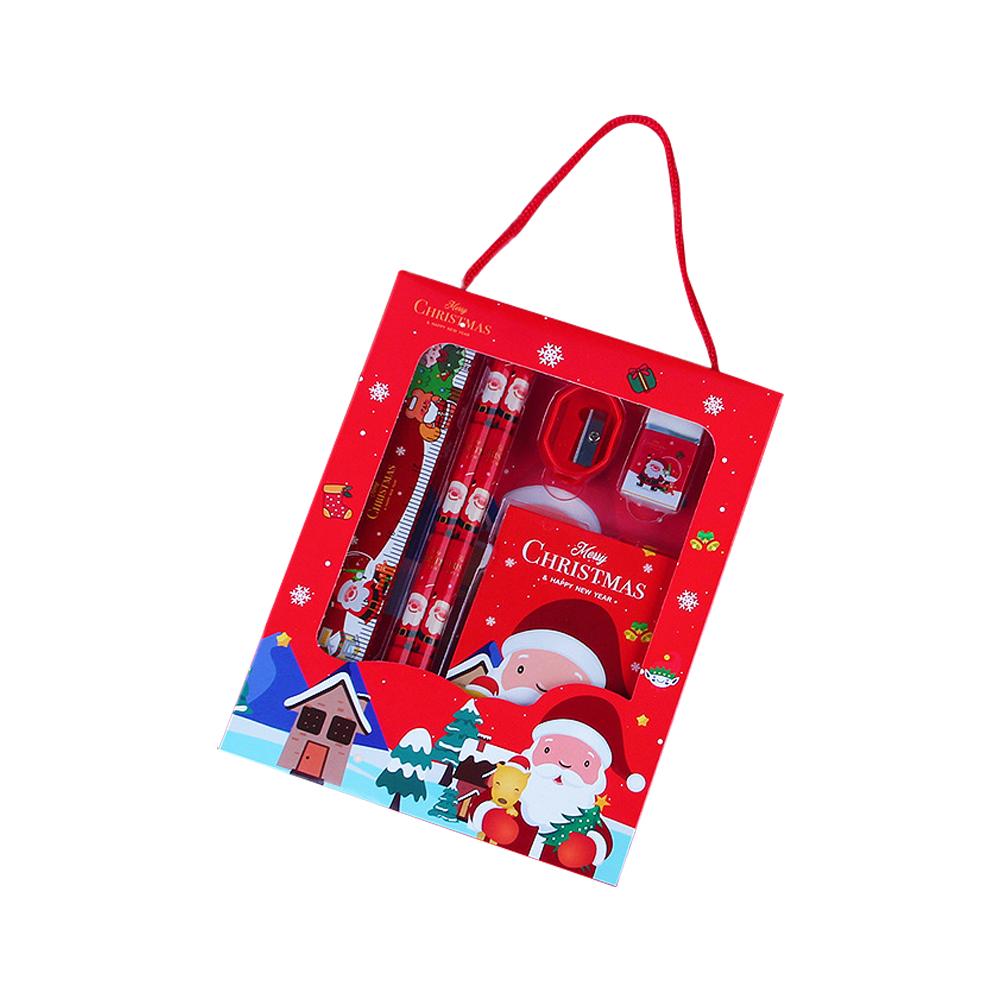 6Pcs Christmas Stationery Gift Set Christmas Party Favors Xmas Stationery Gift Include Cartoon Xmas Notebook Pencil Ruler Eraser