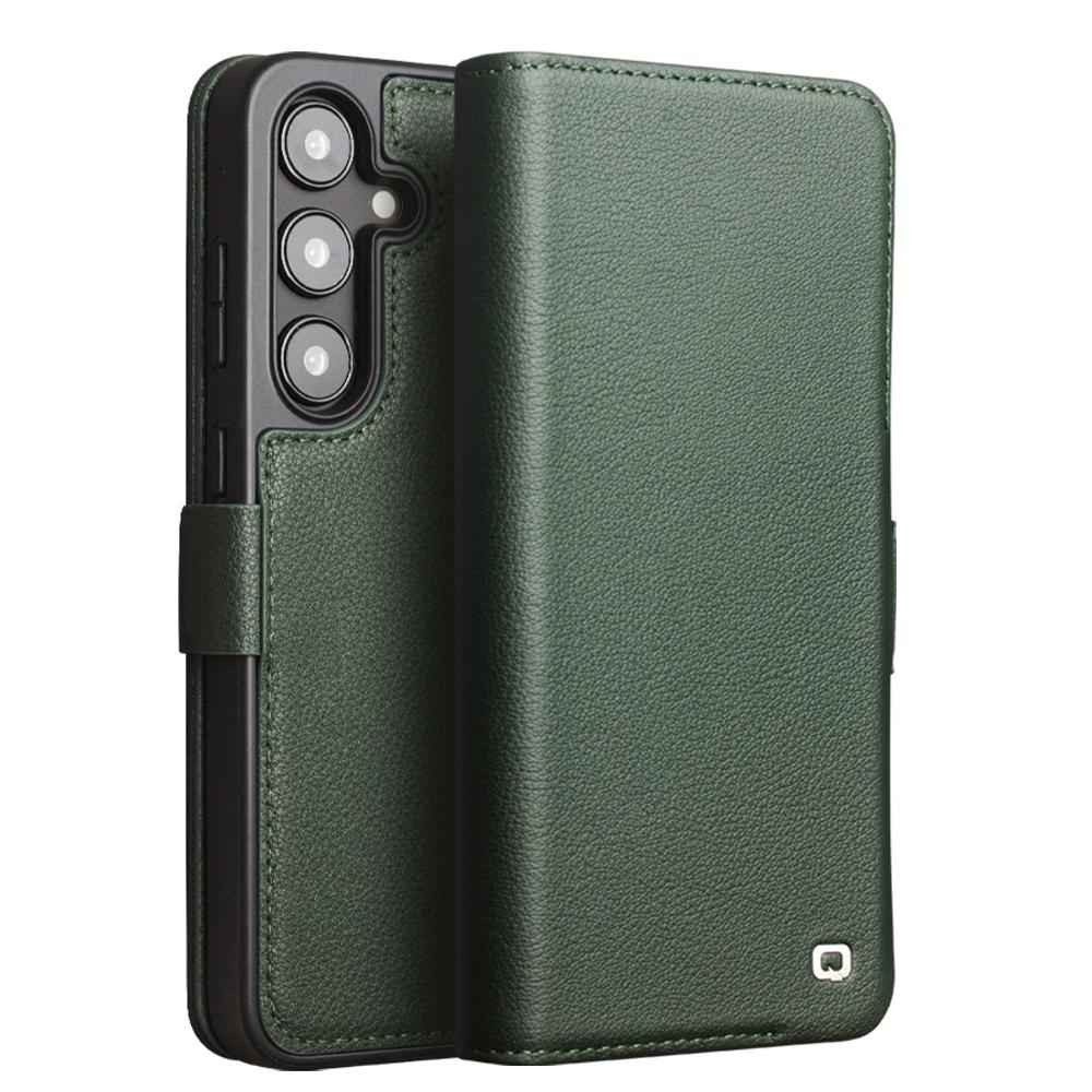 QIALINO For Samsung Galaxy S24 Magnetic Case Genuine Cow Leather Drop-proof Cover B