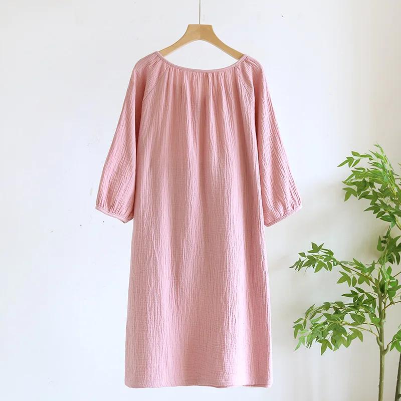 Solid Color Women's Summer Round Neck Cotton Nightgown Plus Size Loose Home Night Wear Dresses for Women Sleepwear