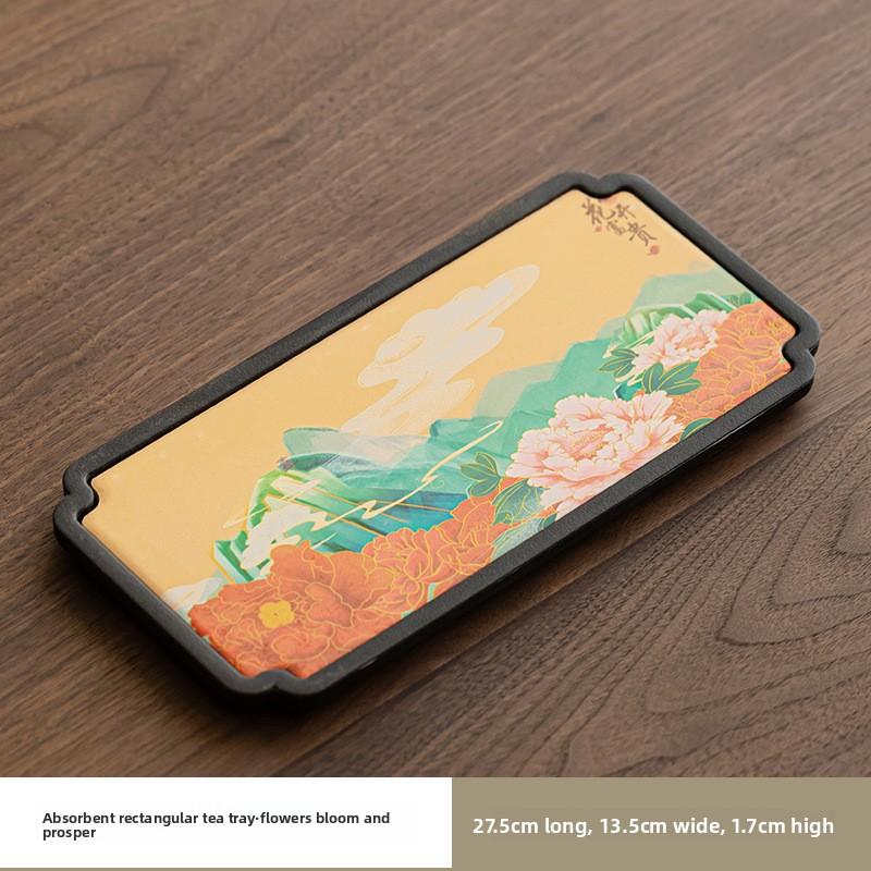 Water Absorbent Dry Brew Tea Tray Melamine Gongfu Tea Set Accessories Dunhuang Style Non Slip Tea Table for Home Hotel Use