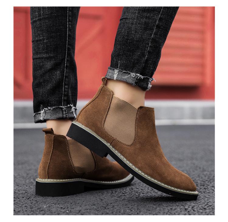 Botas Chelsea de Couro de Cano Alto Masculinas C510: Botas Curtas de Camurça Outono/Inverno, Slip-On, Casuais, Tamanho Grande, Forradas a Algodão.